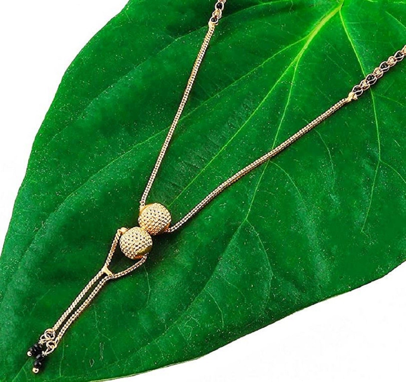 Minimal Gold Plated Double Ball Mangalsutra 💛 | Elegant Daily Wear Black Bead Chain