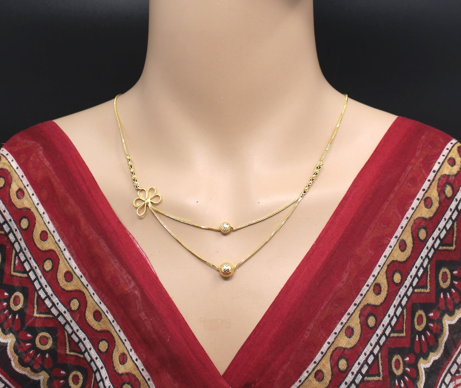 Floral Charm Dual Layer Gold Plated Mangalsutra – Elegant Modern Design 🌸