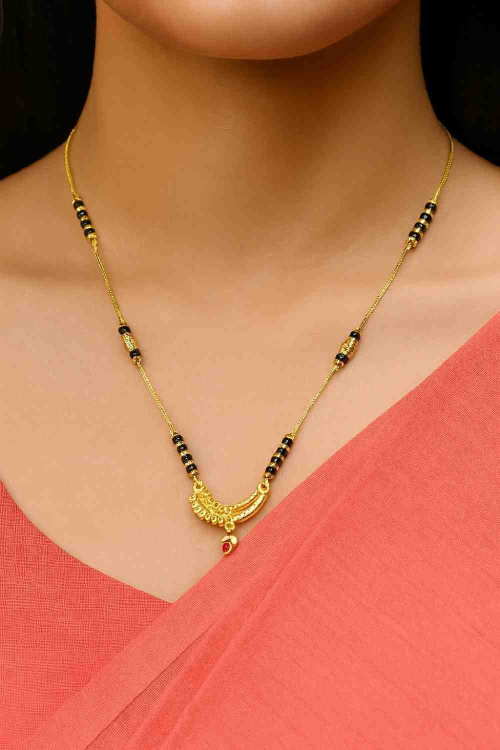 Gold-Plated Daily Wear Mangalsutra – Classic Black Beads with Designer Ball Pendant