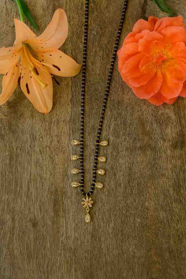 Grand Gold-Plated Double-Layer Long Mangalsutra – Red Stone & Black Bead Heritage Design