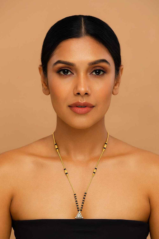 Classic Gold-Plated Daily Wear Mangalsutra – Triangle Pendant with Kundan Work