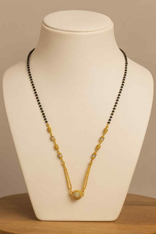 Classic Gold-Plated Black Bead Mangalsutra – Elegant Ball Pendant Daily Wear Design
