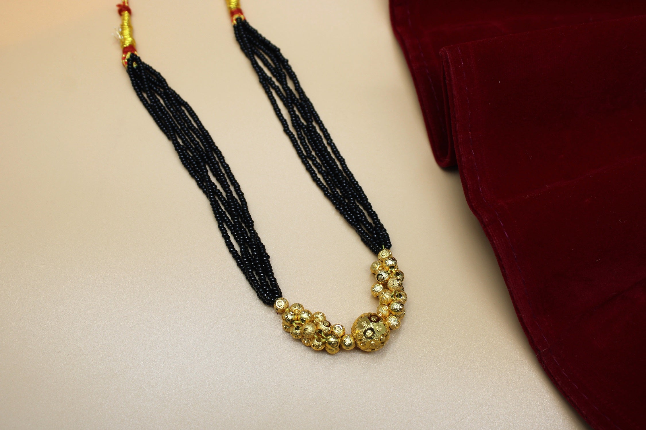 Royal Black Bead Choker Mangalsutra with Golden Cluster Beads – Elegant Modern Design 💛