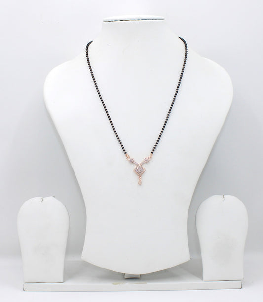Diamond Cut Designer Mangalsutra – Rose Gold Plated Black Bead Chain for Modern Brides 💎