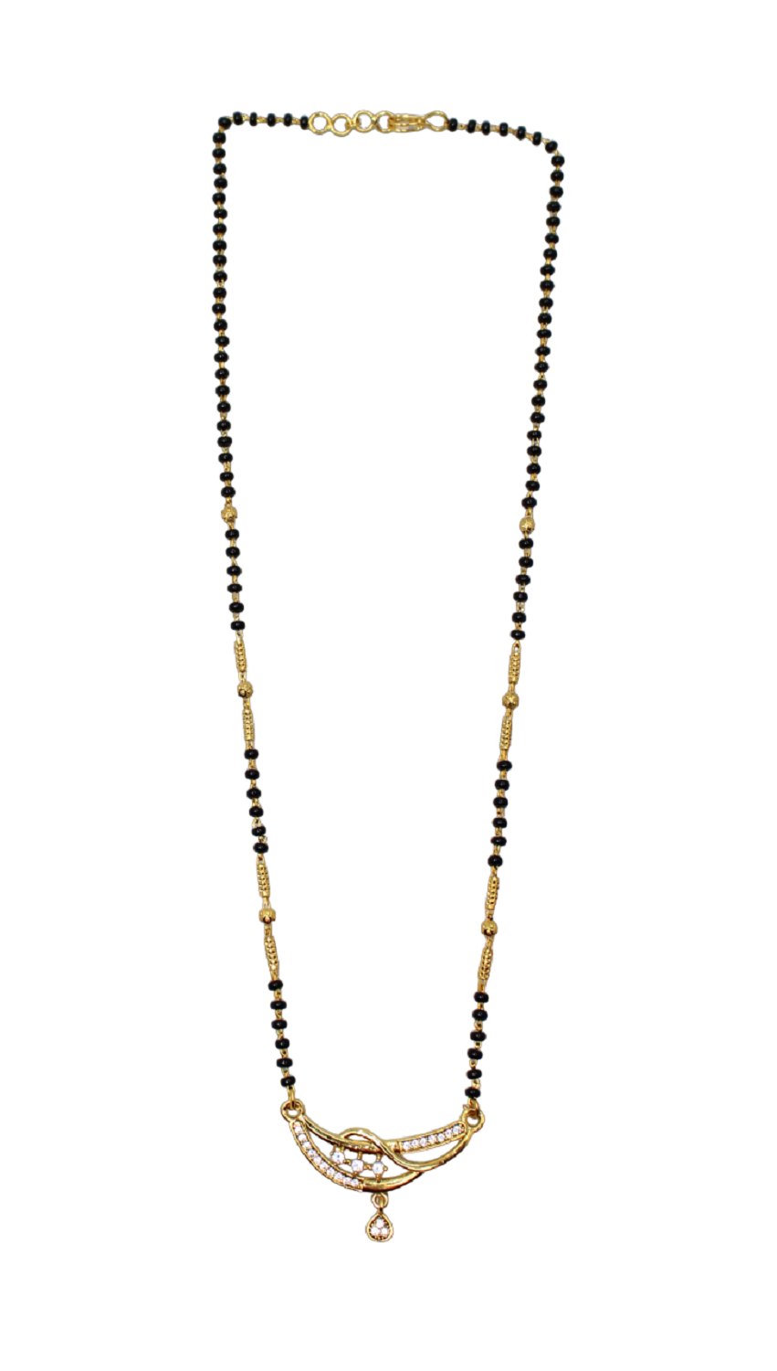 Gold-Plated Designer Mangalsutra with Black Beads & CZ Drop Pendant