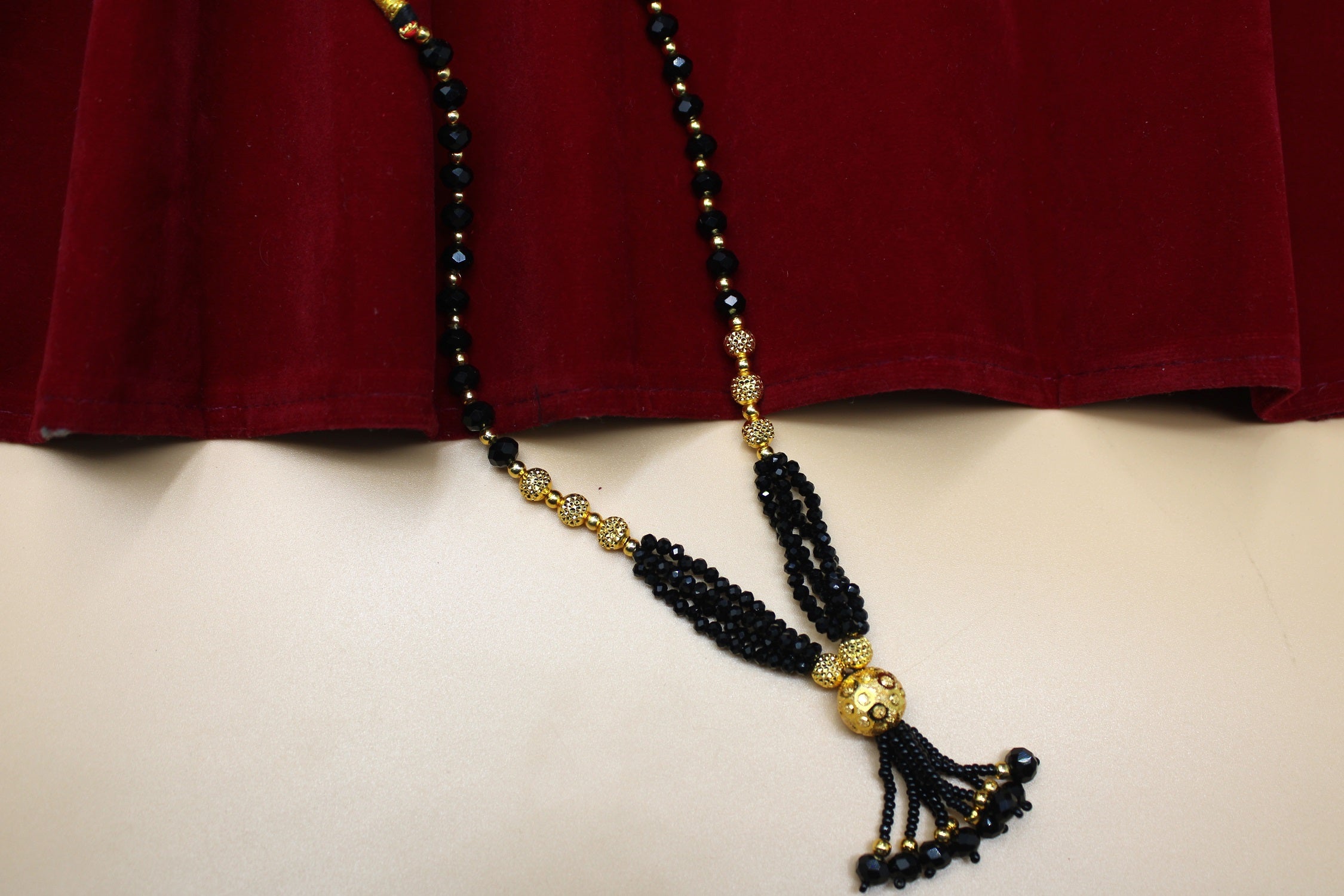 Classic Black Bead & Gold-Plated Short Mangalsutra – Symbol of Love & Timeless Grace 💛