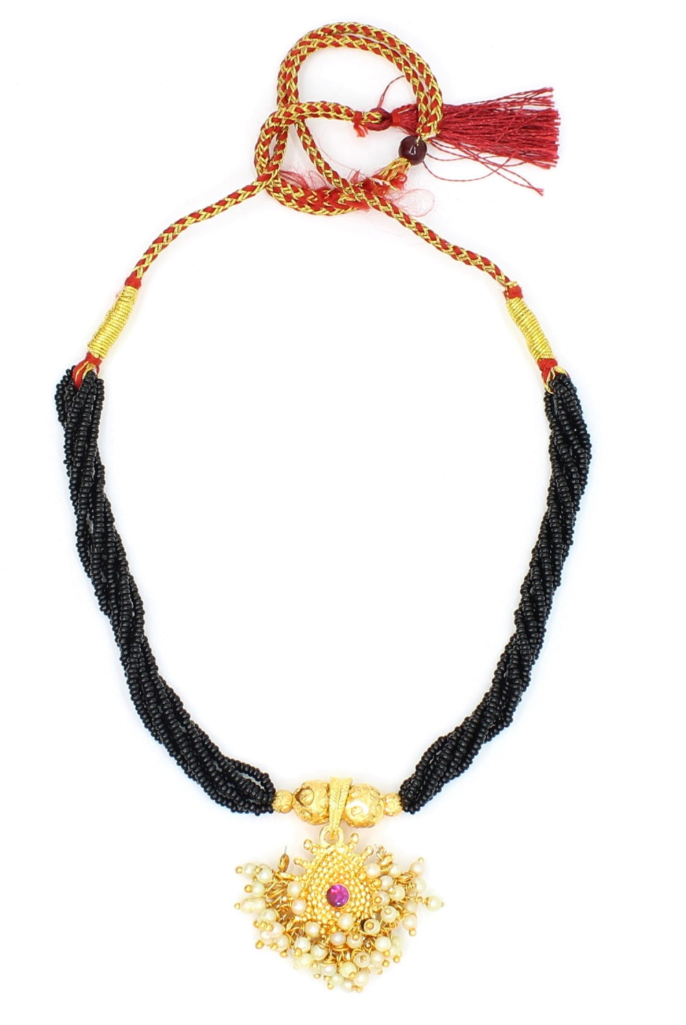 Royal Round Pendant Temple Mangalsutra – Gold Plated Multi-Layer Black Bead Necklace ✨