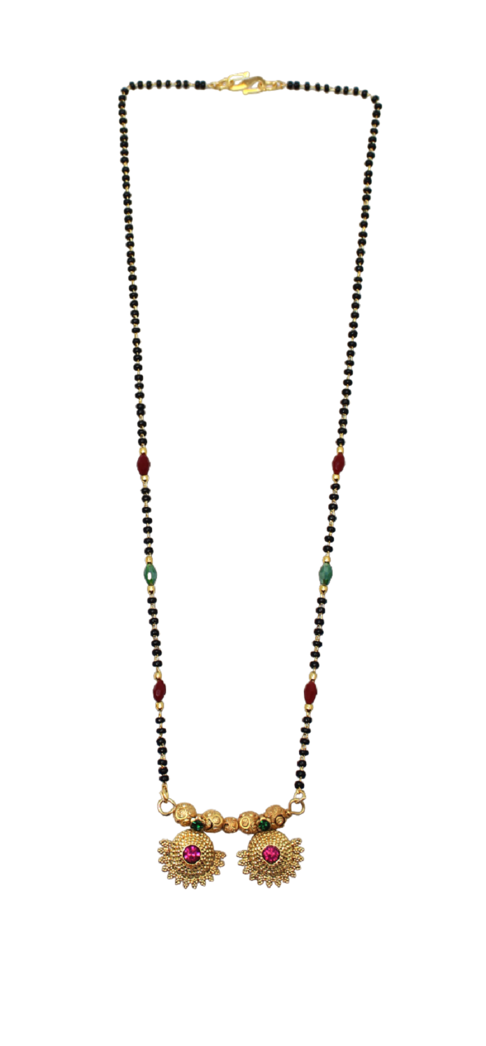 Traditional Red-Green Beaded Double Pendant Mangalsutra – Elegant Gold Plated Design ❤️💚