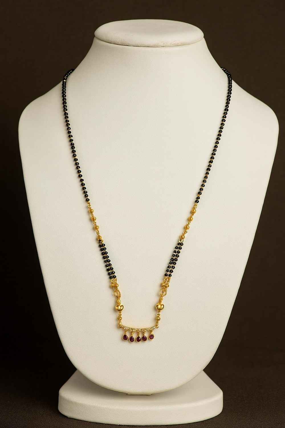 Minimal Ruby Drop Mangalsutra – Gold-Plated Black Bead Chain for Everyday Elegance