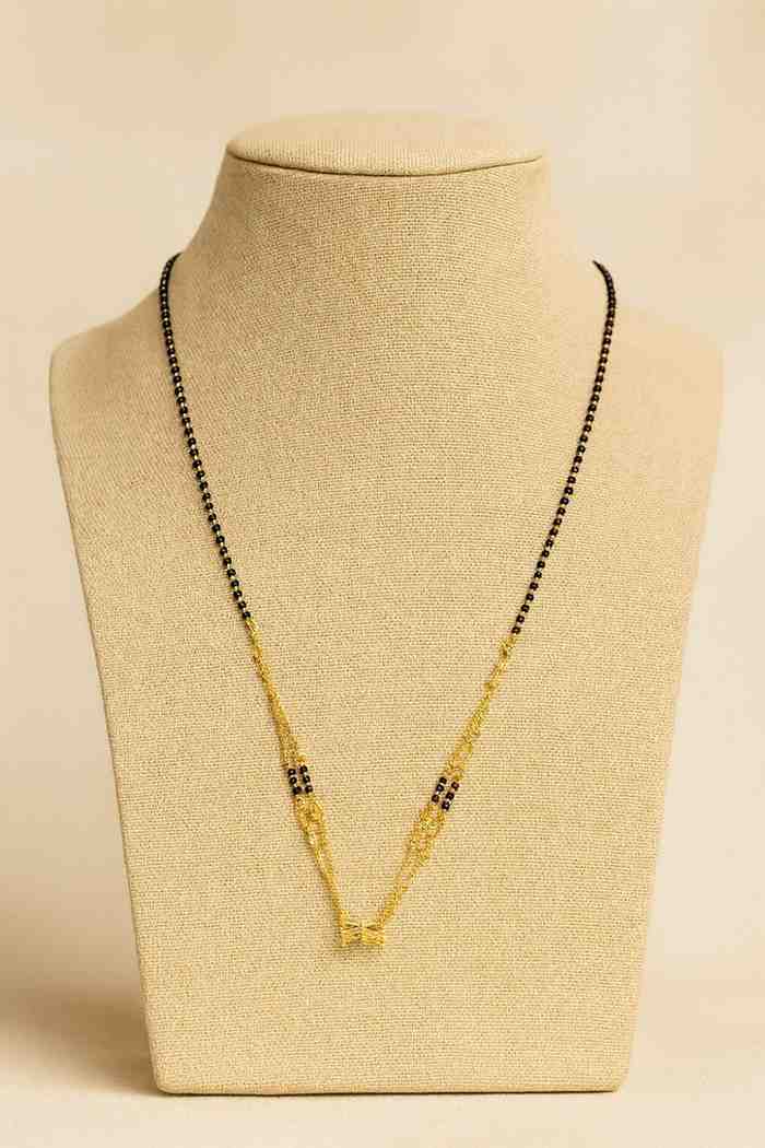 Triple-Layer Gold-Plated Mangalsutra – Modern Daily Wear Design with Elegant Black Bead Detailing