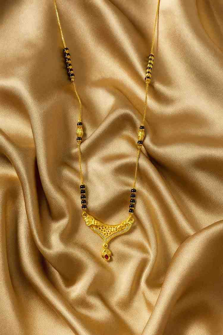 Traditional Dual-Tone Mangalsutra – Gold-Plated with Red Stone Pendant for Daily Wear