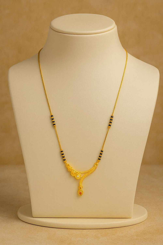 Elegant Daily Wear Mangalsutra – Gold-Plated Black Bead Chain with Minimalistic Modern Pendant