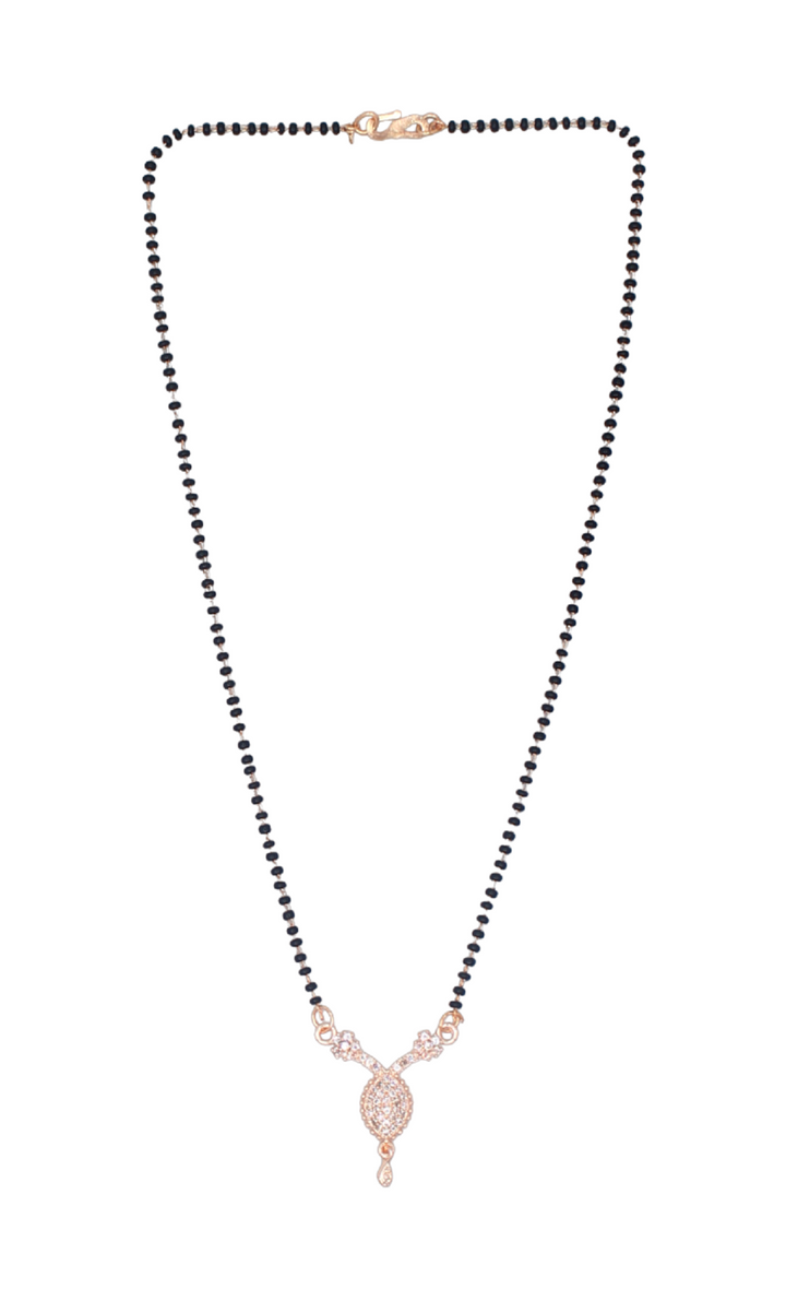Elegant Teardrop Diamond Mangalsutra – Rose Gold Plated Black Bead Necklace 💎