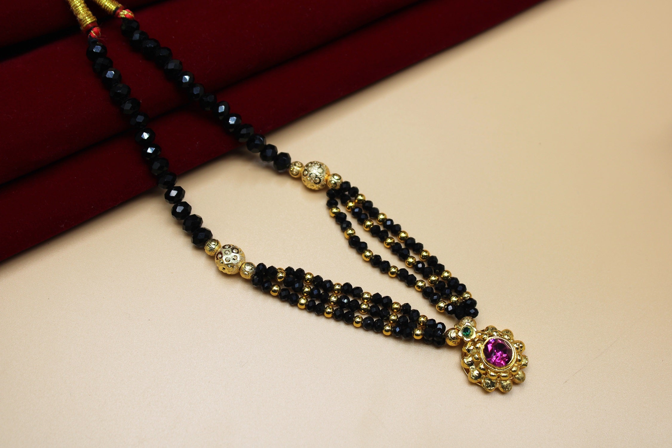 Royal Pink Stone Mangalsutra – Handcrafted 1-Gram Gold Plated Traditional Elegance 💖✨omen
