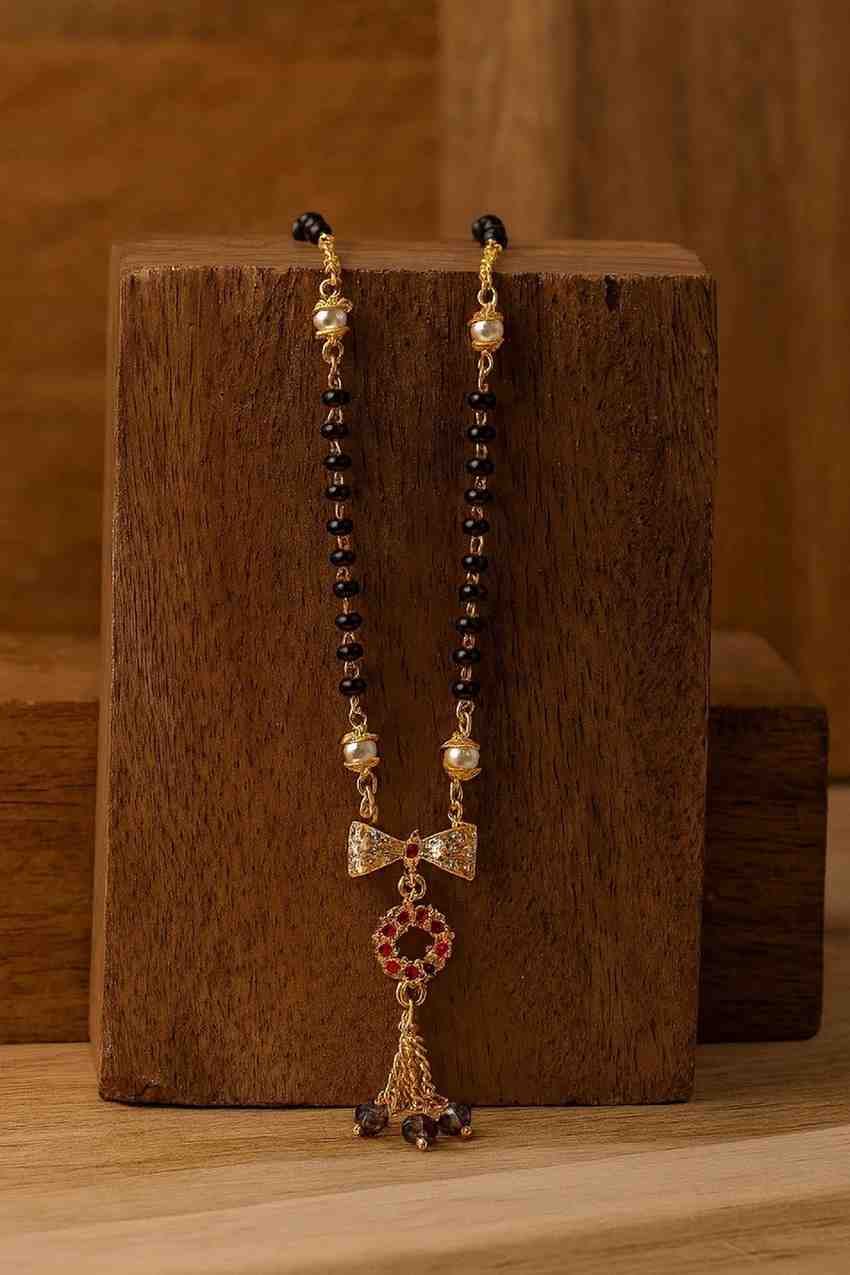Classic Gold-Plated Black Bead Mangalsutra – Elegant Ball Pendant Daily Wear Design
