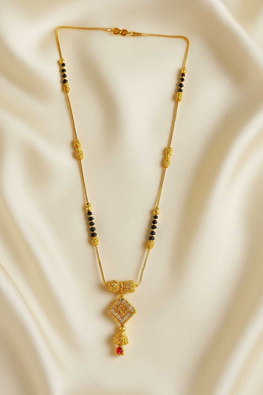 Elegant Double Chain Mangalsutra with Diamond-Shaped Pendant – Gold-Plated Daily Wear Design for Women