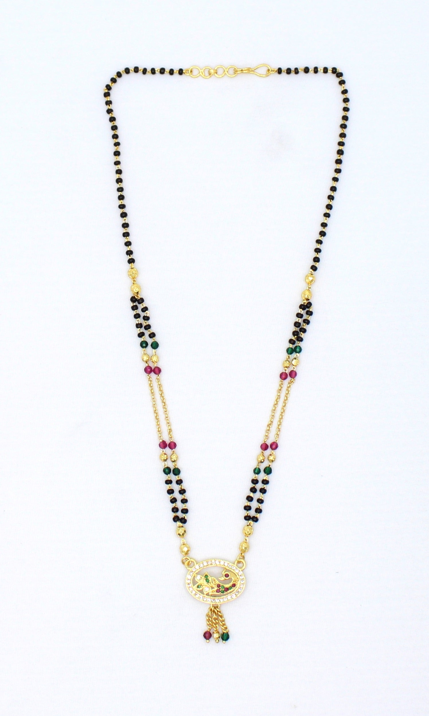 Traditional Gold-Plated Mangalsutra with Ruby Beads & Round Pendant – Elegant Daily Wear Design