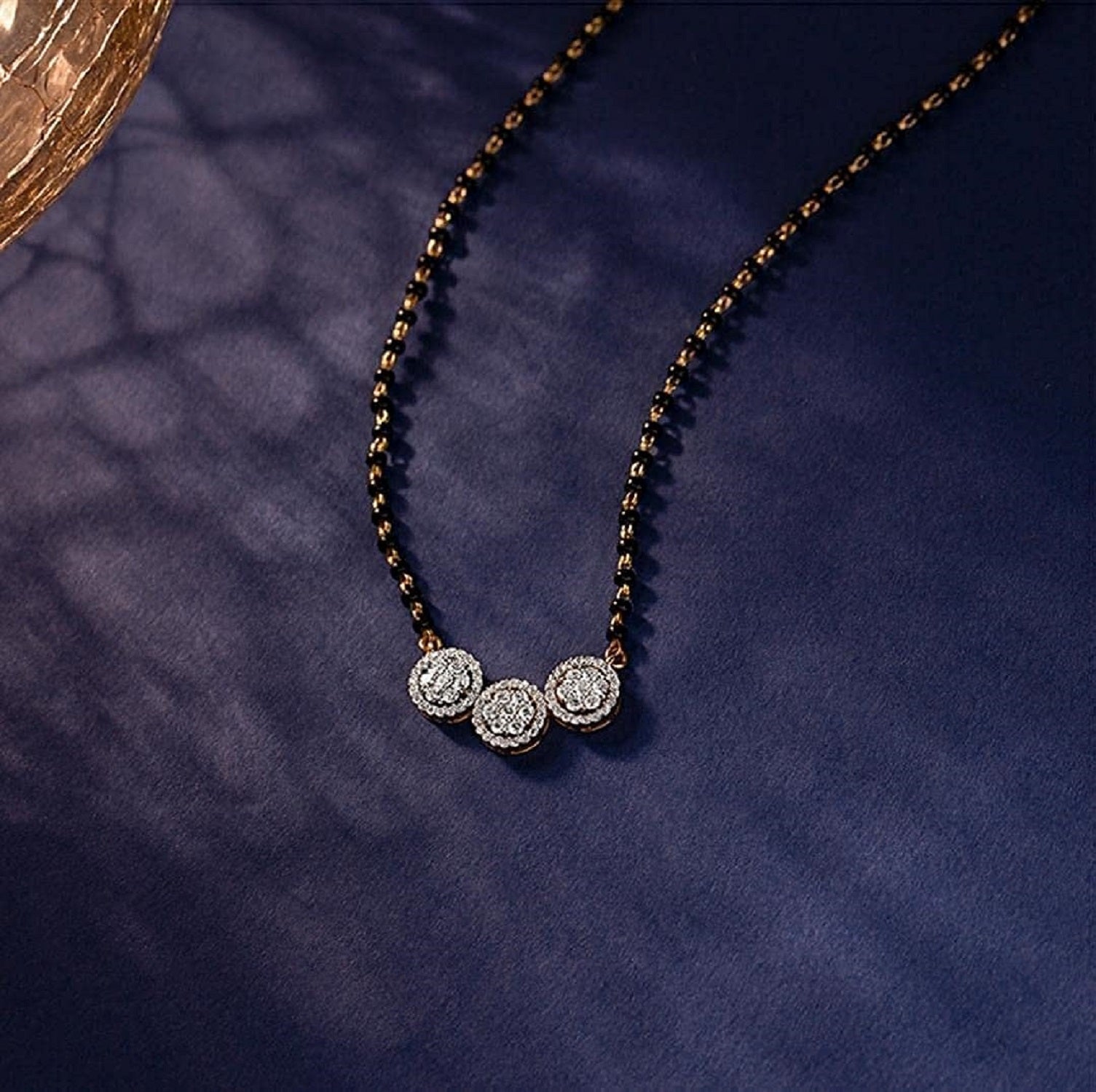 Trio Solitaire Diamond Mangalsutra – Modern Elegance in Every Bead 💎