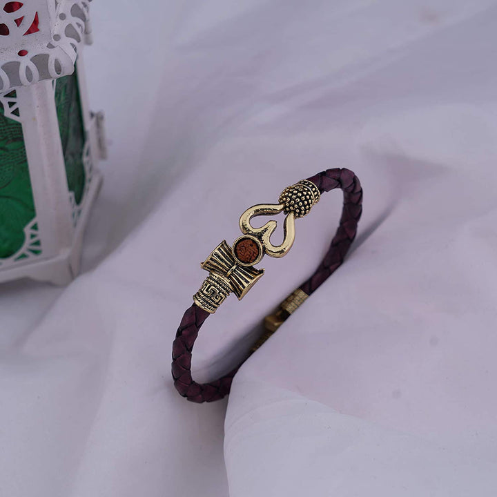 Vintage Leather Bracelet with Antique Gold Charm
