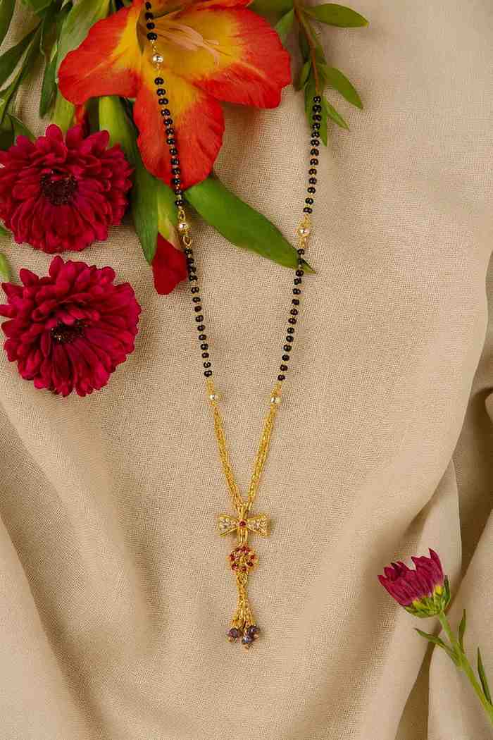 Classic Gold-Plated Black Bead Mangalsutra – Elegant Ball Pendant Daily Wear Design