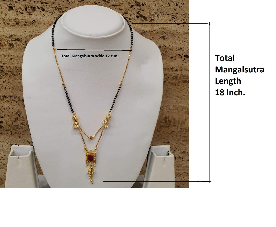 Traditional Red Stone Square Pendant Mangalsutra – Royal Elegance with Pearl Drops ❤️