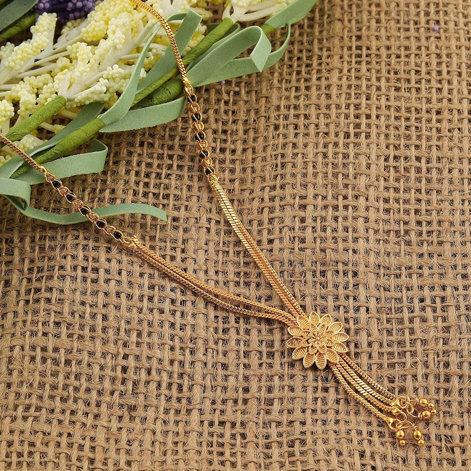 Floral Design Gold Plated Mangalsutra for Women – Double Chain Elegant Daily Wear 🌸✨