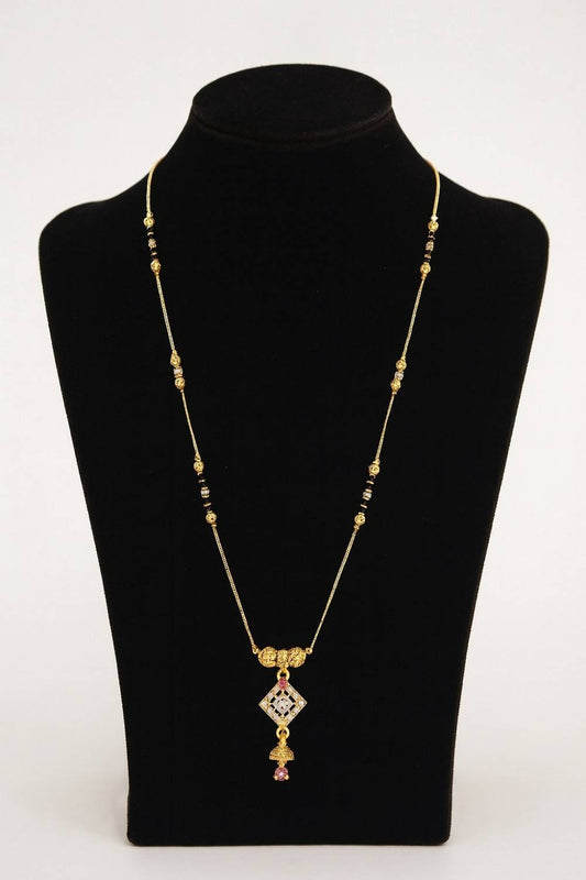 Elegant Double Chain Mangalsutra with Diamond-Shaped Pendant – Gold-Plated Daily Wear Design for Women