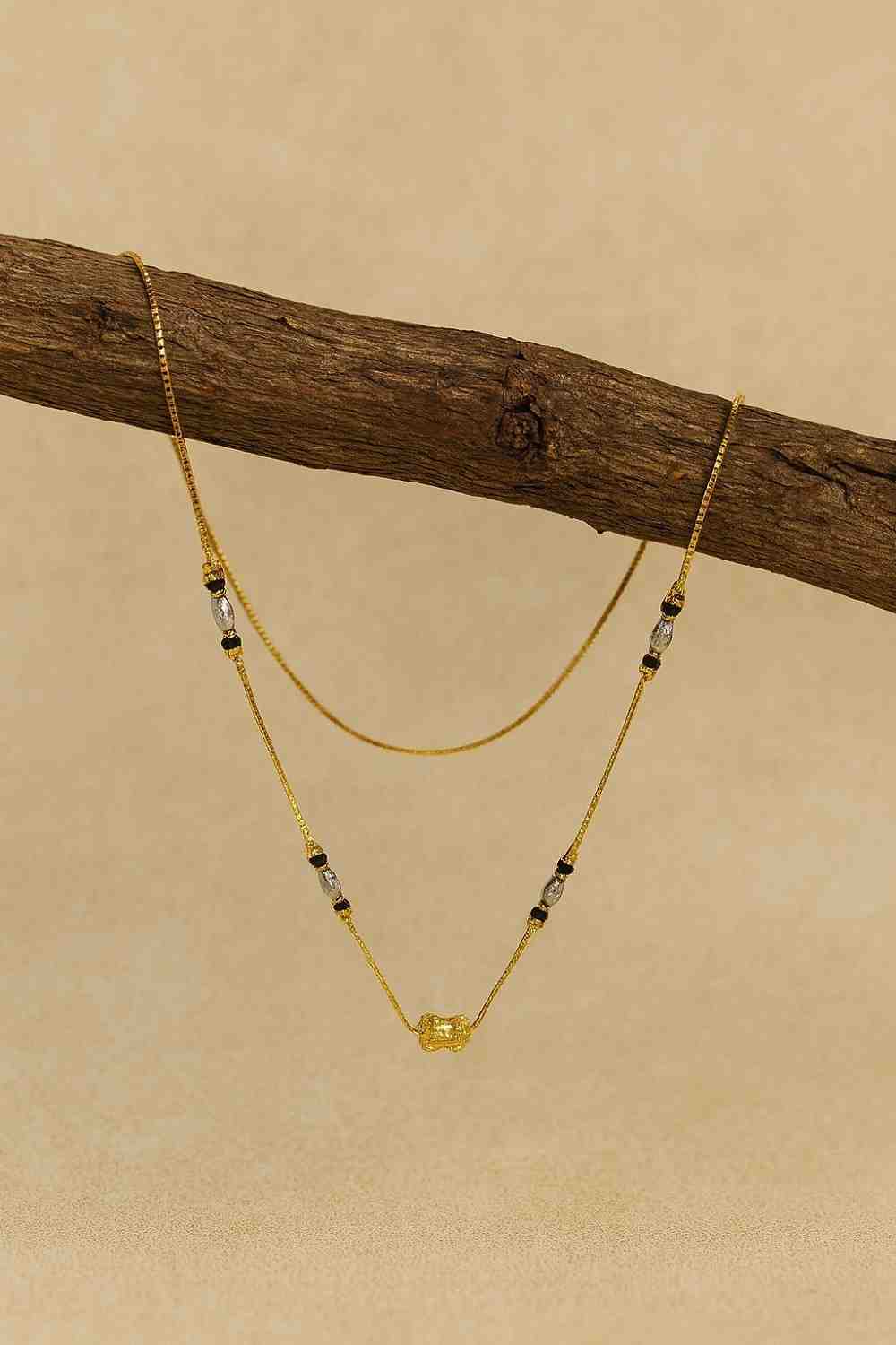 Minimal Gold-Plated Daily Wear Mangalsutra with Beaded Detailing – Elegant Lightweight Design for Modern Women