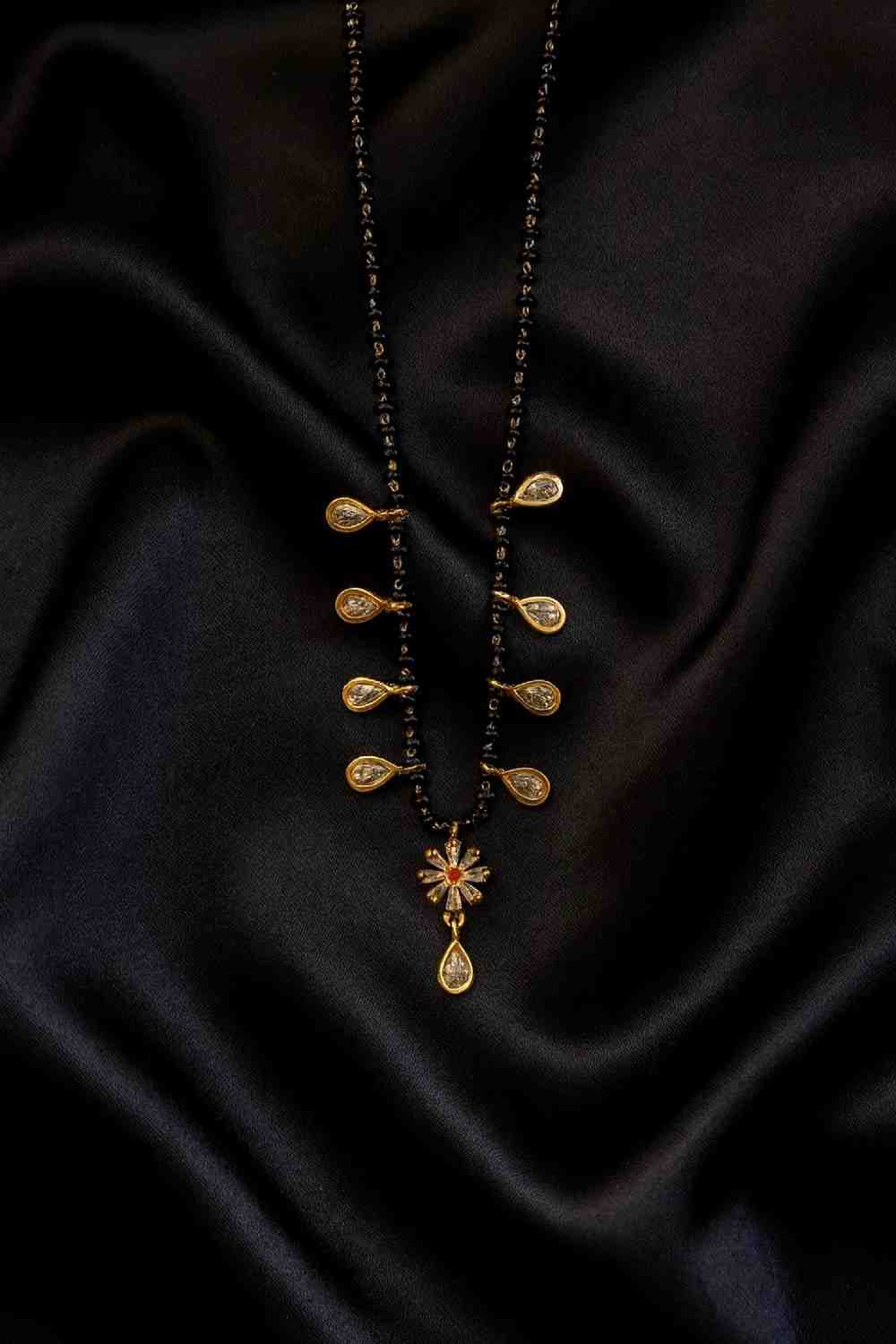 Grand Gold-Plated Double-Layer Long Mangalsutra – Red Stone & Black Bead Heritage Design