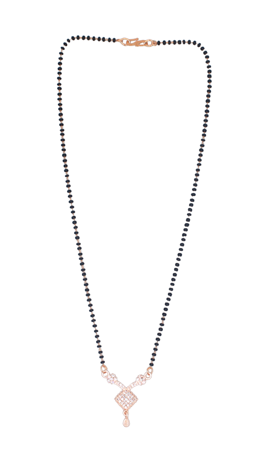 Diamond Cut Designer Mangalsutra – Rose Gold Plated Black Bead Chain for Modern Brides 💎