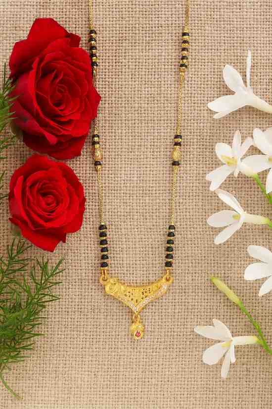 Traditional Dual-Tone Mangalsutra – Gold-Plated with Red Stone Pendant for Daily Wear
