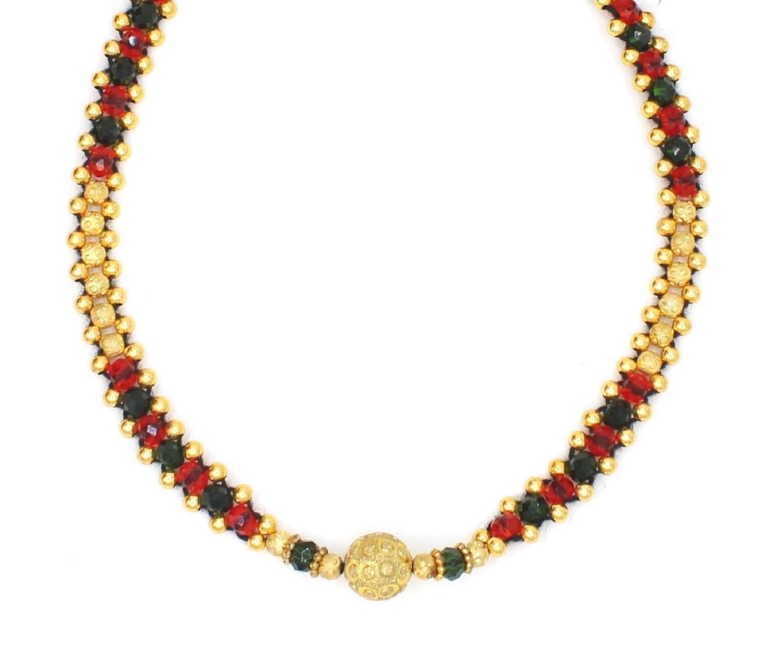 Elegant Red & Black Beaded Choker Necklace with Golden Centerpiece – Festive & Ethnic Jewellery for Women