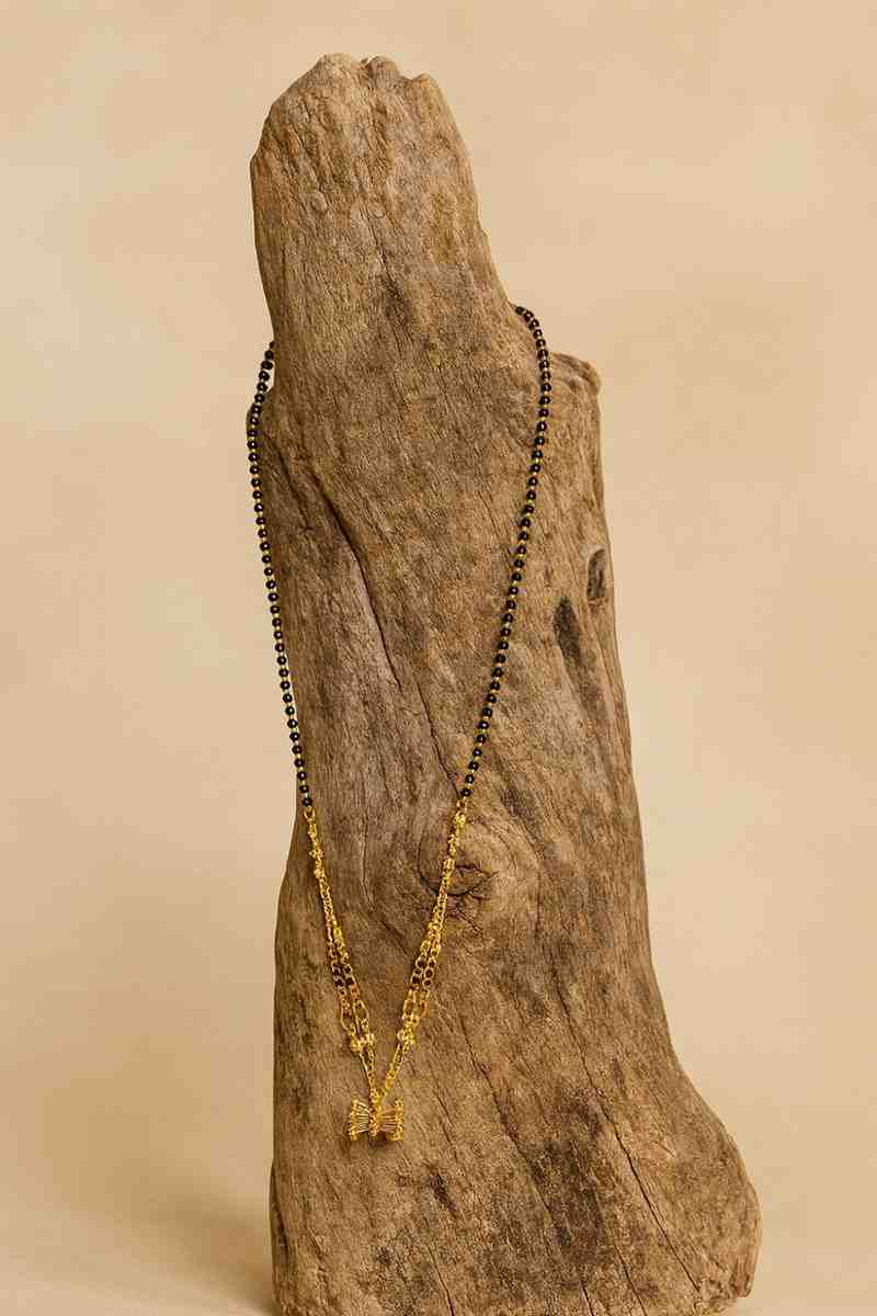Triple-Layer Gold-Plated Mangalsutra – Modern Daily Wear Design with Elegant Black Bead Detailing