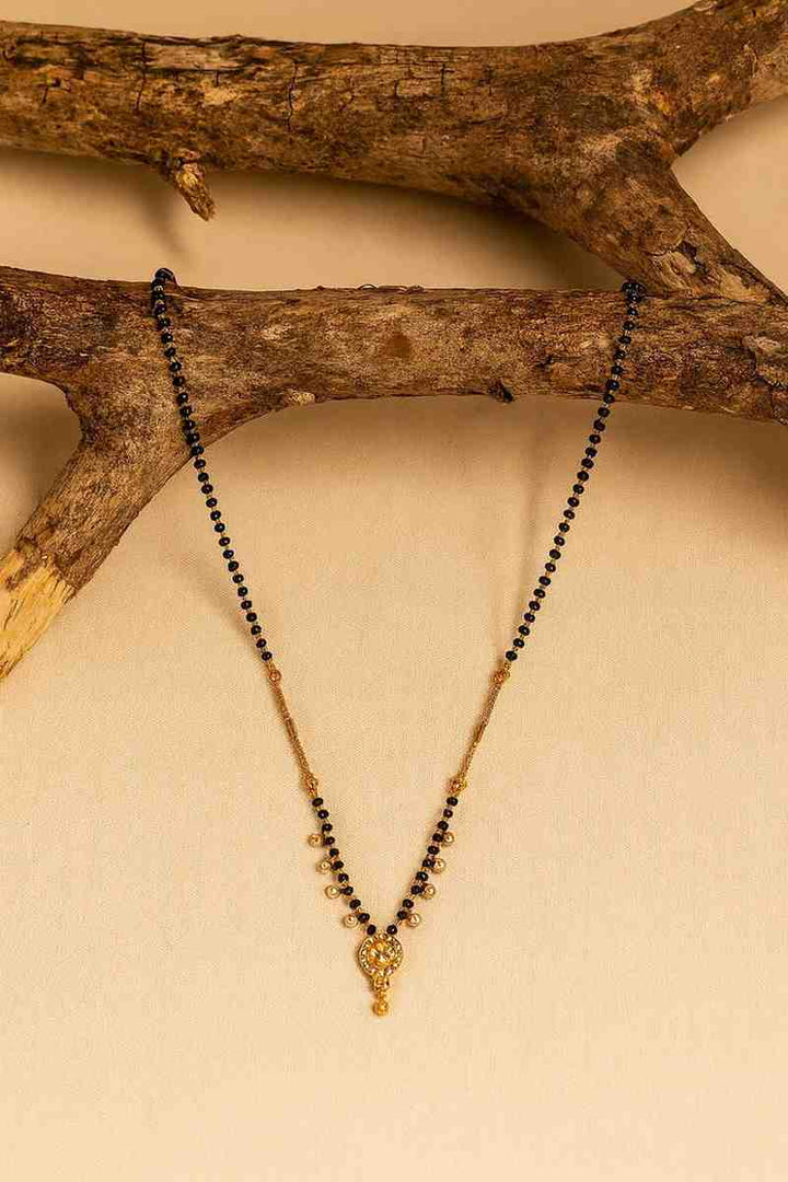 Elegant Gold-Plated Daily Wear Mangalsutra – Minimal Black Bead Chain with Designer Pendant