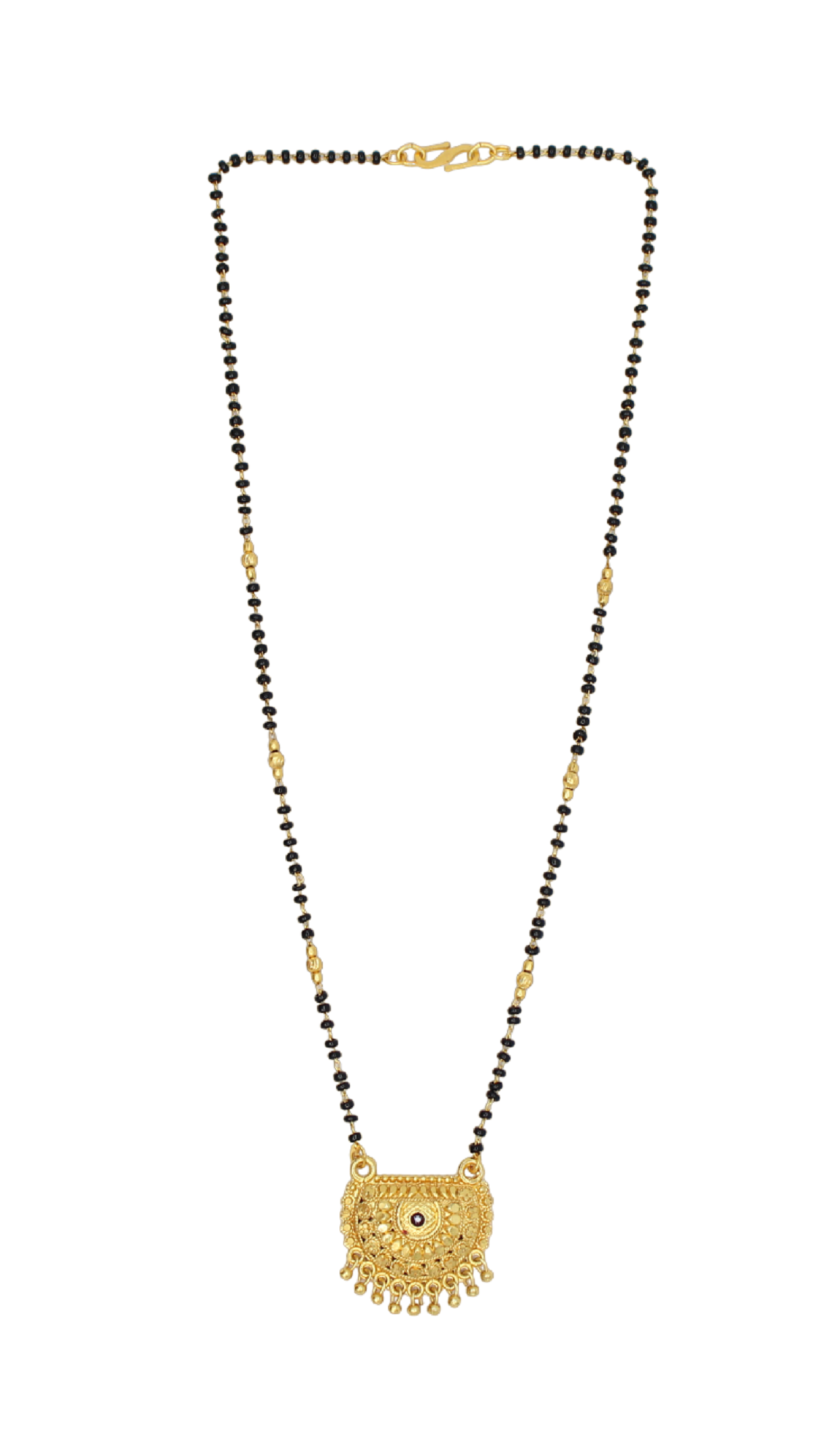 Antique Half Moon Gold Plated Mangalsutra – Traditional Maharashtrian Design with Elegant Beaded Detailing 💛