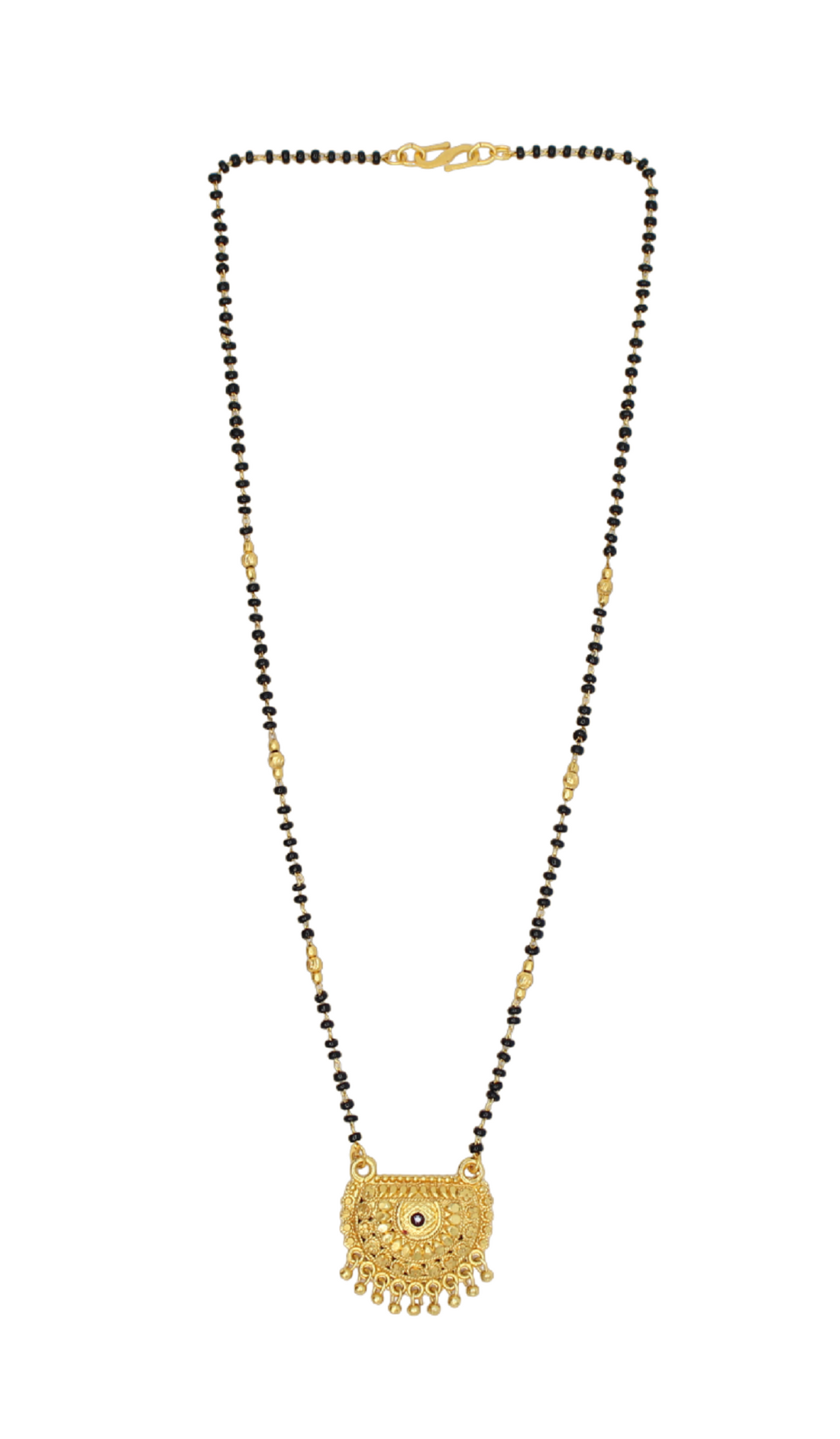 Antique Half Moon Gold Plated Mangalsutra – Traditional Maharashtrian Design with Elegant Beaded Detailing 💛