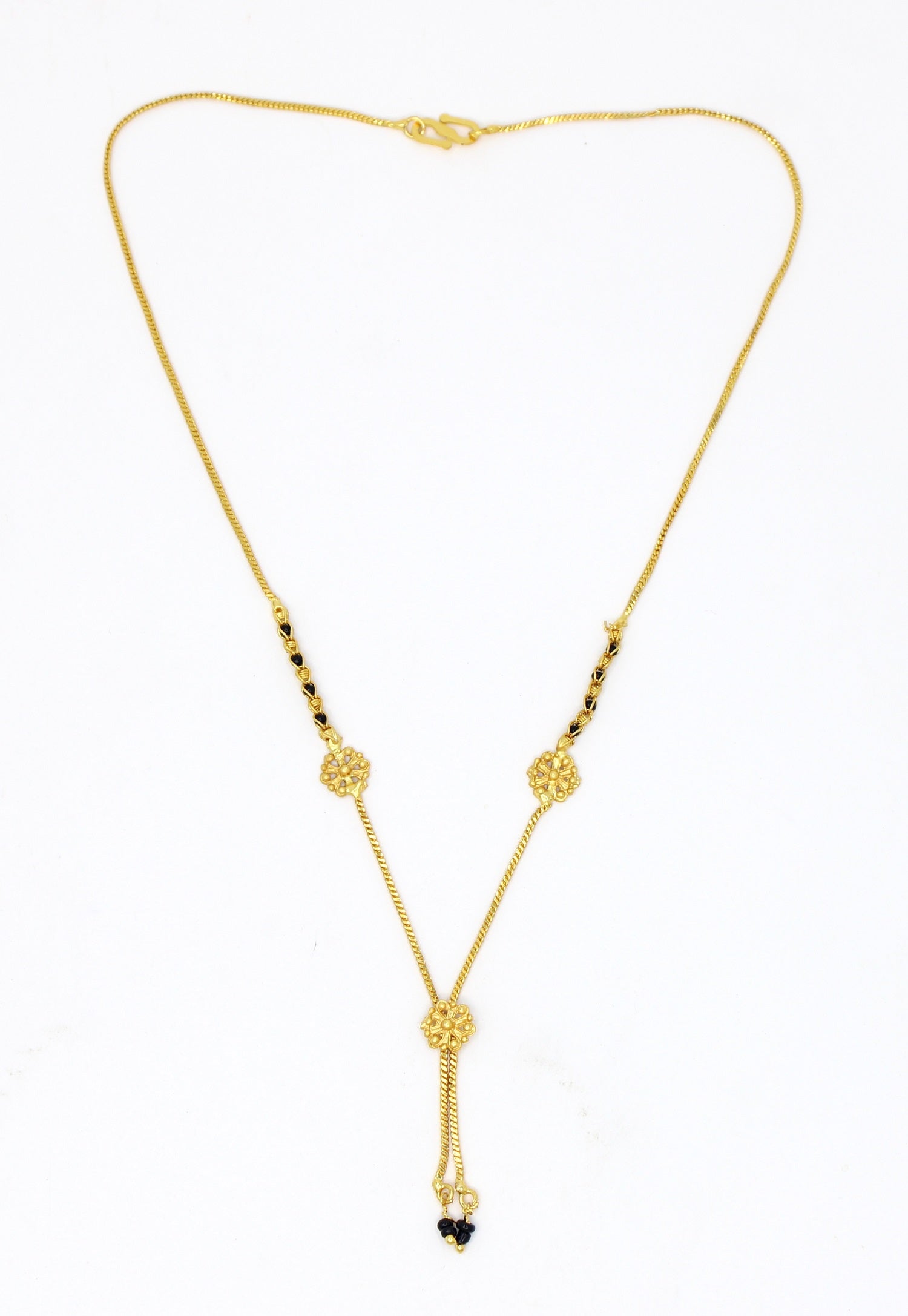 Floral Dual Drop Gold Plated Mangalsutra 💛 | Lightweight Daily Wear Black Bead Chain
