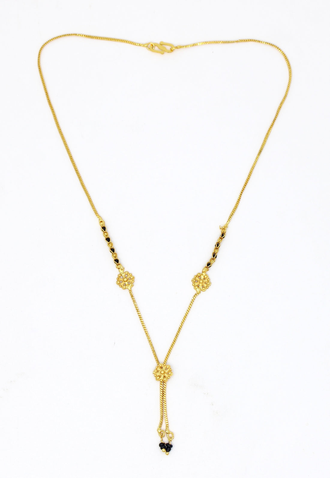Floral Dual Drop Gold Plated Mangalsutra 💛 | Lightweight Daily Wear Black Bead Chain