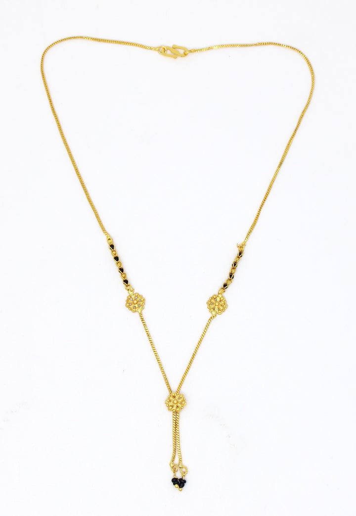 Floral Dual Drop Gold Plated Mangalsutra 💛 | Lightweight Daily Wear Black Bead Chain