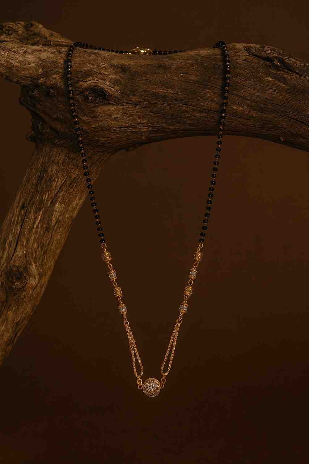 Classic Gold-Plated Black Bead Mangalsutra – Elegant Ball Pendant Daily Wear Design