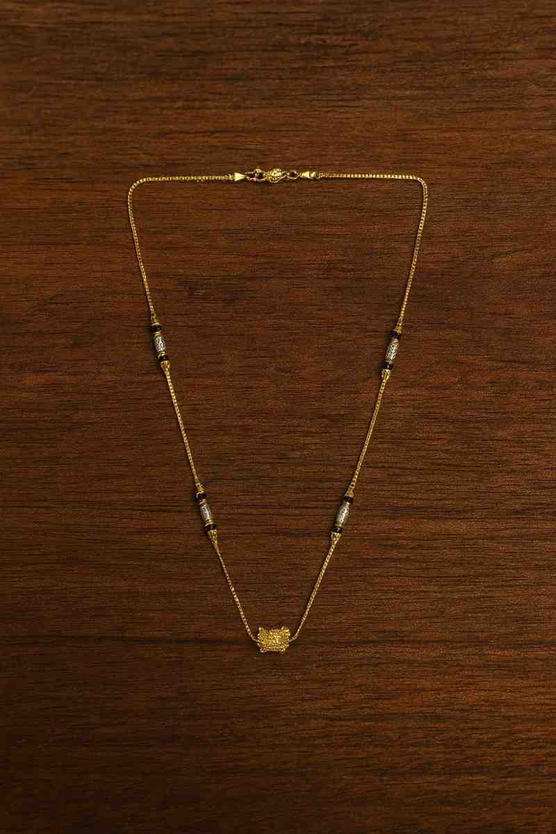 Minimal Gold-Plated Daily Wear Mangalsutra with Beaded Detailing – Elegant Lightweight Design for Modern Women