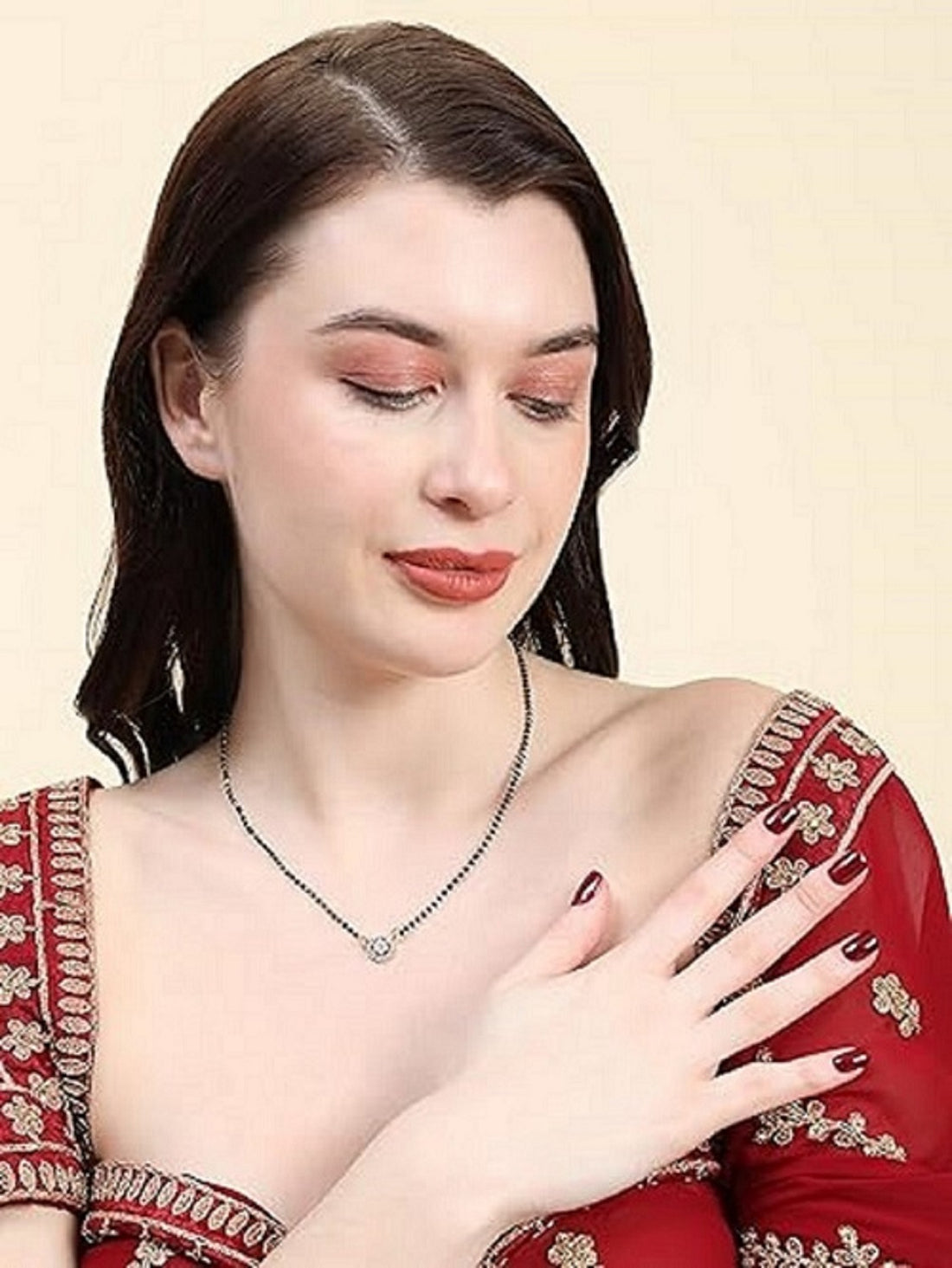 Minimal Solitaire Diamond Mangalsutra – Elegant Everyday Rose Gold Black Bead Chain 💎