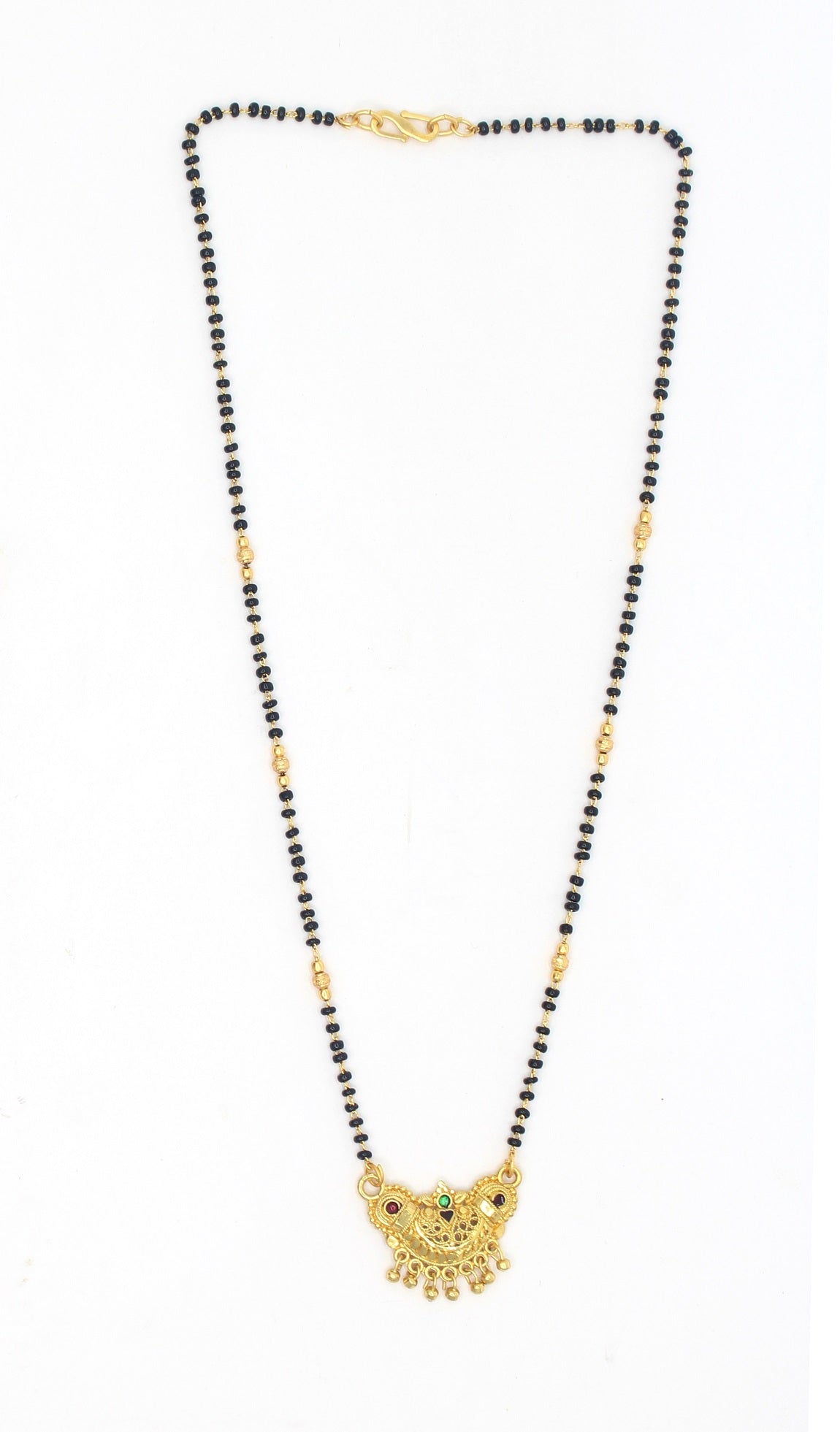 Antique Gold Plated Temple Mangalsutra – Traditional South Indian Design with Color Stones 💛