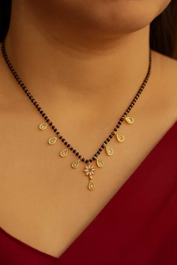 Grand Gold-Plated Double-Layer Long Mangalsutra – Red Stone & Black Bead Heritage Design