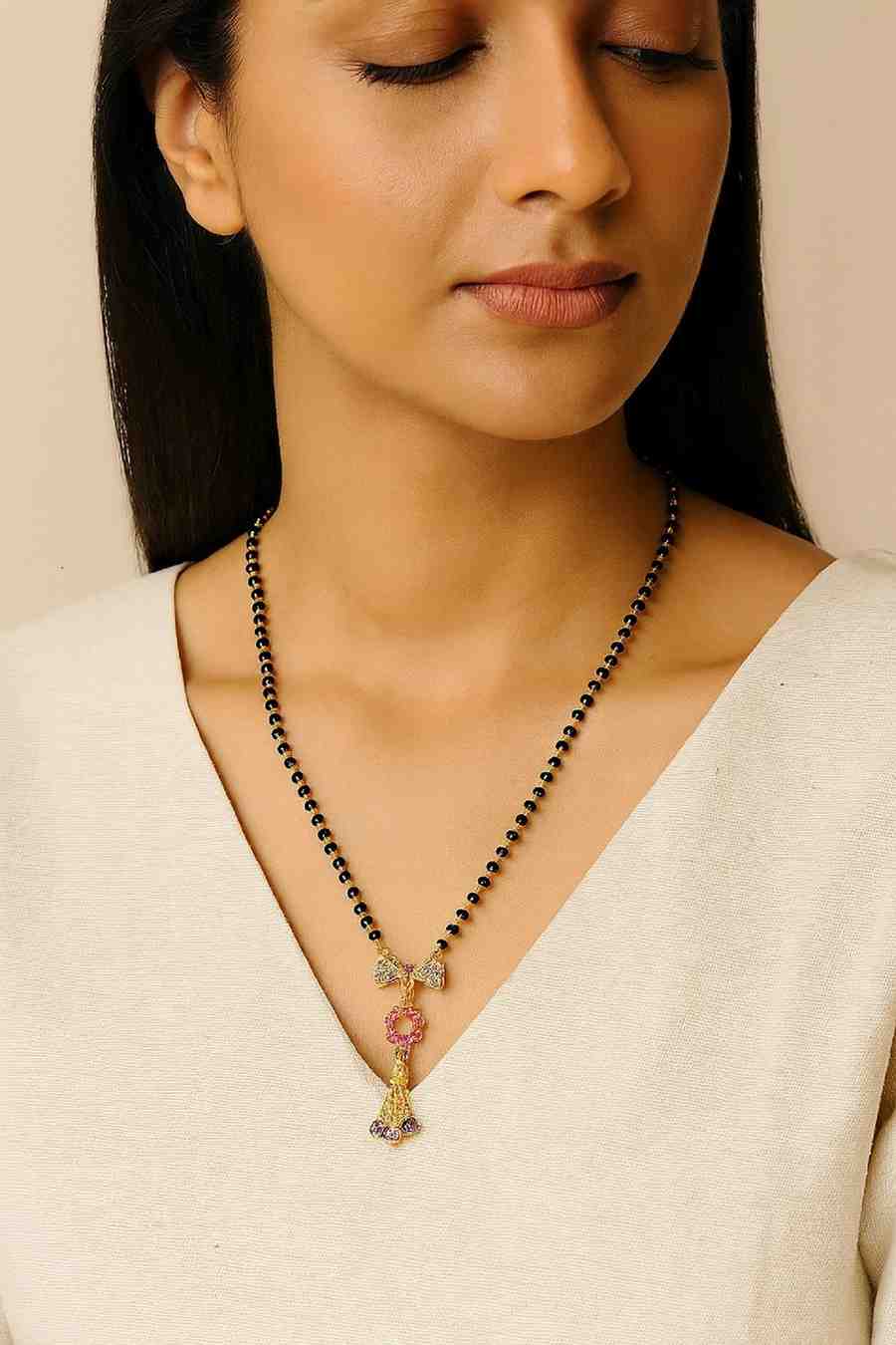 Classic Gold-Plated Black Bead Mangalsutra – Elegant Ball Pendant Daily Wear Design