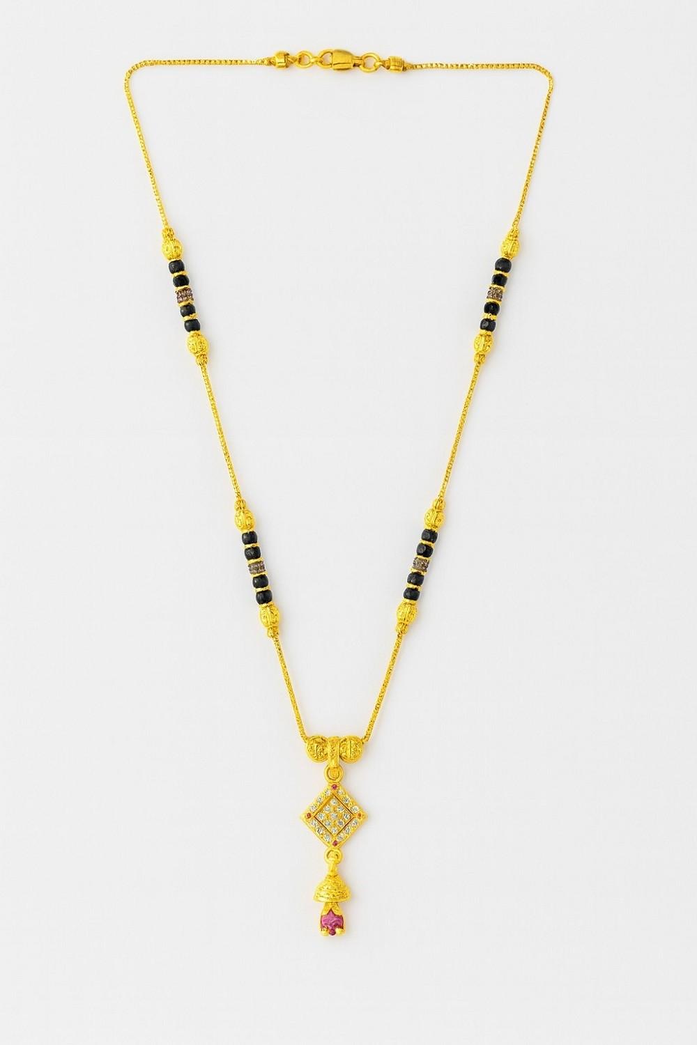 Elegant Double Chain Mangalsutra with Diamond-Shaped Pendant – Gold-Plated Daily Wear Design for Women