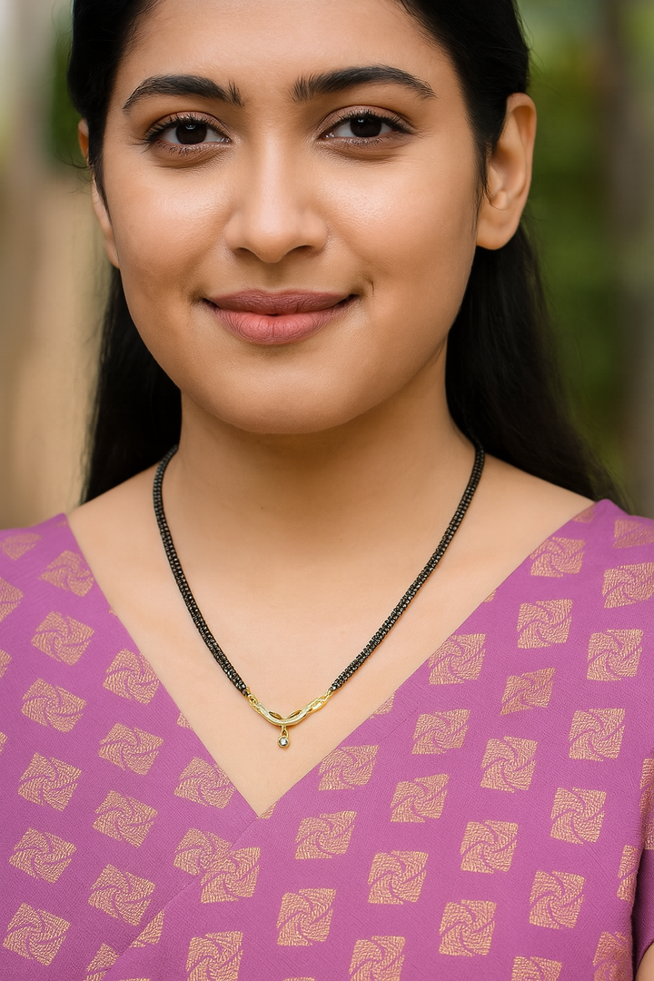 Double-Chain Black Bead Mangalsutra with Elegant CZ Stone Pendant – Traditional & Stylish