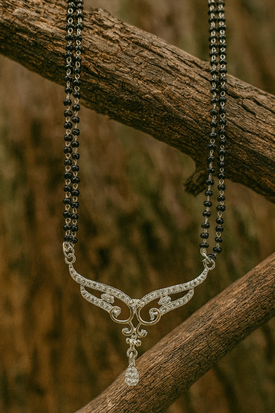 Silver-Plated Double Chain Mangalsutra with Designer Pendant & CZ Stones – Elegant Daily & Festive Wear