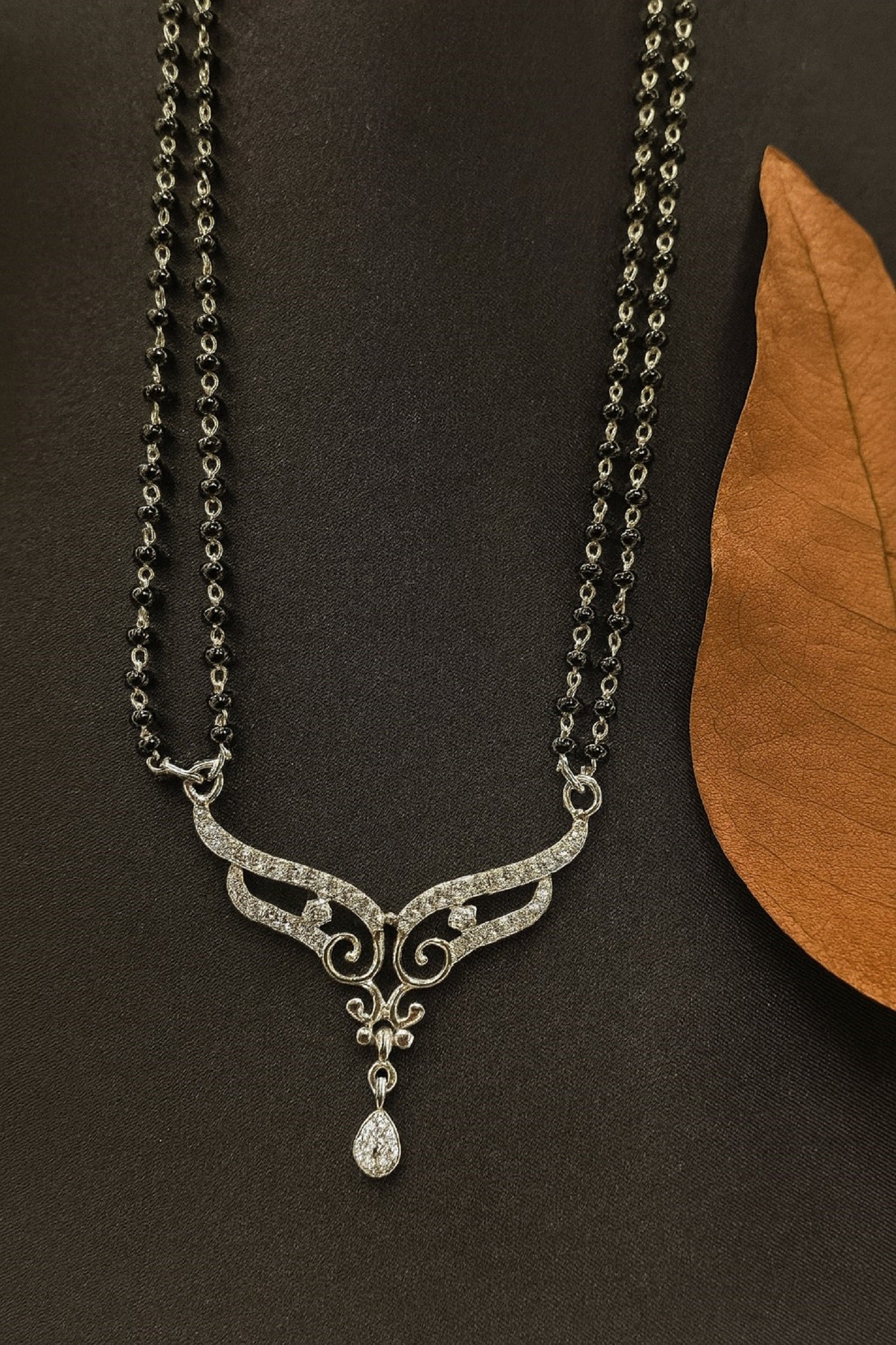 Silver-Plated Double Chain Mangalsutra with Designer Pendant & CZ Stones – Elegant Daily & Festive Wear