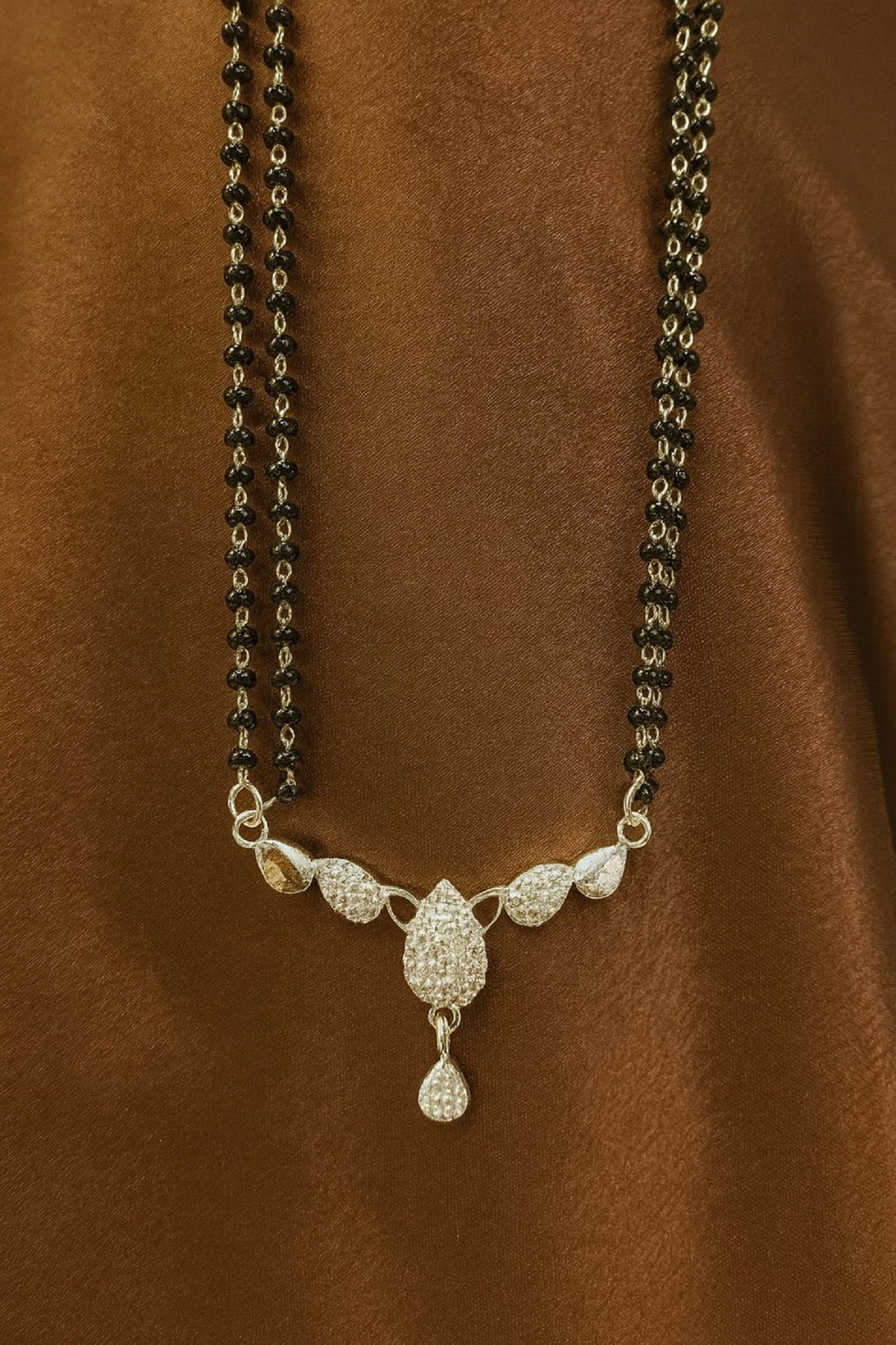 Elegant Double Chain Silver-Plated Mangalsutra with CZ Teardrop Leaf Design – Modern Daily & Festive Wear